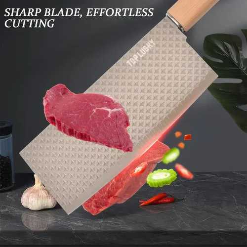 Vista 4 de Juego de cuchillos de cocina profesional de 7 piezas con bloque universal de cuchillos, juego de bloques de cuchillos súper afilados con mango Beige