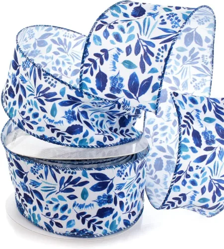Vista 7 de Ribbon Traditions Cinta con alambre de ramitas verdes beige 2 1/2" x 10 yardas