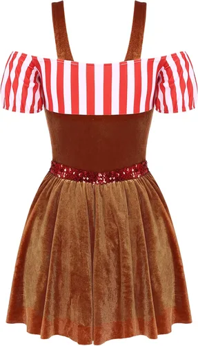 Vista 6 de Vestido de manga corta de terciopelo a rayas para mujer