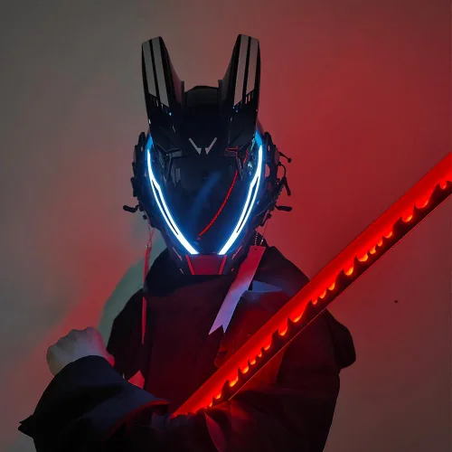 Vista 4 de KYEDAY Máscara punk para hombres, máscara LED para mujer, tecnología punk futurista, cosplay, Halloween, fiesta, festival de música, accesorios