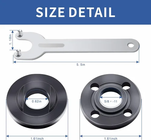 Vista 2 de 7 piezas de kit de llave de tuerca para amoladora angular, llave de tuerca de amoladora angular, 5/8-11 brida de metal con tuerca de bloqueo