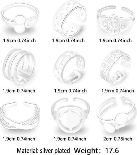 Vista 2 de Suonie S925 - Juego de anillos para nudillos para mujer anillos ajustables para niñas anillos de articulación corona de flores y estrellas anillos