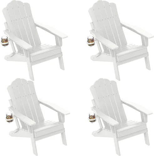 Vista 8 de FOOWIN Adirondack - Silla plegable de polietileno de alta densidad para patio con soporte para tazas, silla de plástico resistente de 400 libras