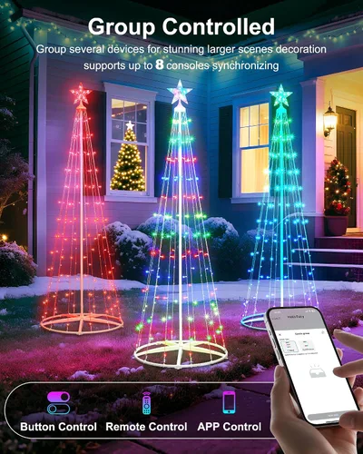 Vista 12 de Paquete de 2 Luces Inteligentes de Árbol de Navidad en Forma de Cono - Árbol Artificial de 5 Pies con 130 LED y 6 Pies con 154 LED con Estrella