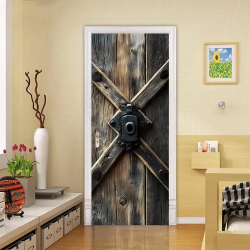 Vista 65 de Adhesivos 3D para puerta, murales para despegar y pegar, puerta de madera, papel tapiz autoadhesivo, extraíble, PVC, impermeable, póster para Puerta
