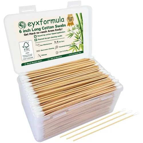 Vista 10 de Eyxformula 200 hisopos de algodón de 6 pulgadas de largo con palos de bambú, 100 puntas redondas y 100 puntas de precisión para limpiar armas