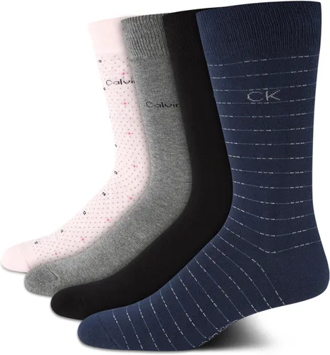 Vista 7 de Calvin Klein Calcetines de vestir para hombre, paquete de 4 unidades, mezcla de algodón suave, calcetines a rayas, calcetines largos casuales