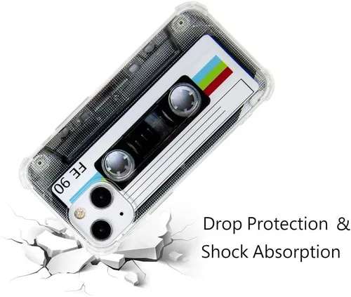 Vista 7 de FAteamll Funda para iPhone 13 Mini, acabado mate, resistente, suave, con esquinas reforzadas, TPU suave, parachoques retro, funda de cinta de casete