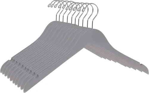 Vista 18 de Perchas de madera semicurvada negra de calidad, paquete de 10 perchas de madera maciza con acabado liso con gancho giratorio, chaqueta, pantalón