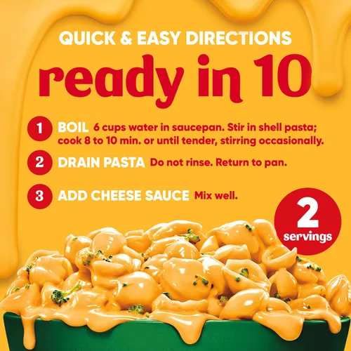 Vista 8 de Velveeta Brócoli de conchas y queso con pasta de conchas, salsa de queso y floretes de brócoli, caja de 9.4 onzas
