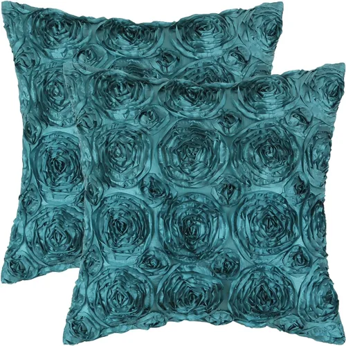Vista 9 de CaliTime Paquete de 2 fundas de cojín, fundas de almohada para sofá, hogar, rosas sólidas, estéreo, floral, 18 x 18 pulgadas, beige
