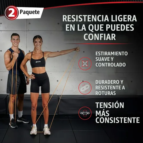 Vista 2 de 4KOR - Banda de resistencia de 41 pulgadas, paquete de 2 bandas de ejercicio de 5 a 15 libras con un estiramiento satisfactorio de látex de Sri
