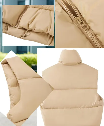 Vista 5 de Chaleco corto acolchado para invierno para mujer, ligero, sin mangas, chaleco acolchado para exteriores