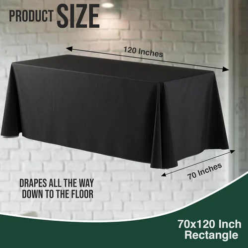 Vista 2 de Paquete de 6 manteles rectangulares desechables de plástico color negro, 70 x 120 pulgadas, para fiestas, mantel rectangular, manteles desechables