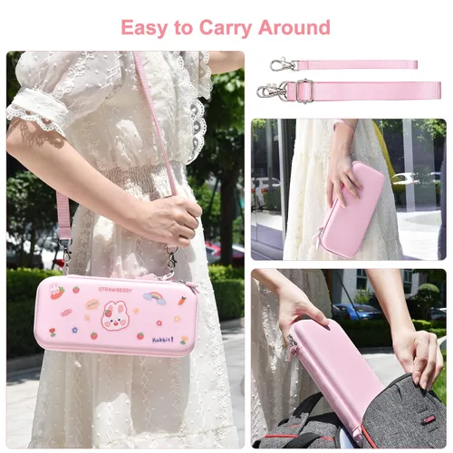 Vista 7 de Younik Switch Accessories Bundle, 17 in 1 Pink Switch Accessories Kit for Girls Include Switch Carrying Case, Adjustable Stand, Protective Case for