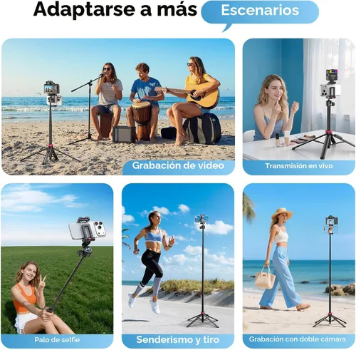 Vista 8 de ULANZI 0.01s Auto Pop - Trípode abierto para teléfono con control remoto, MT44B 59 pulgadas Selfie Stick trípode con doble montaje para teléfono
