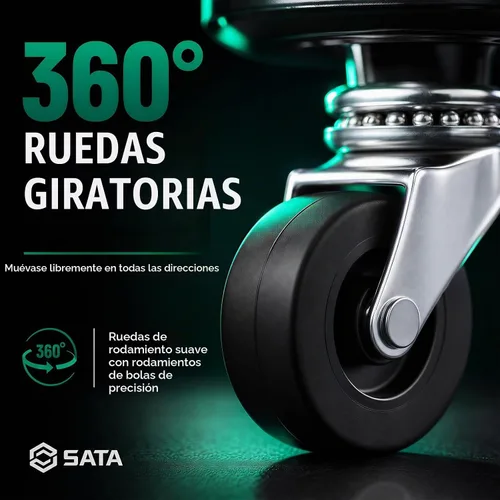 Vista 5 de SATA Taburete ajustable con ruedas, silla mecánica resistente de 300 libras de capacidad, taburete de garaje rodante para trabajo sentado, asiento
