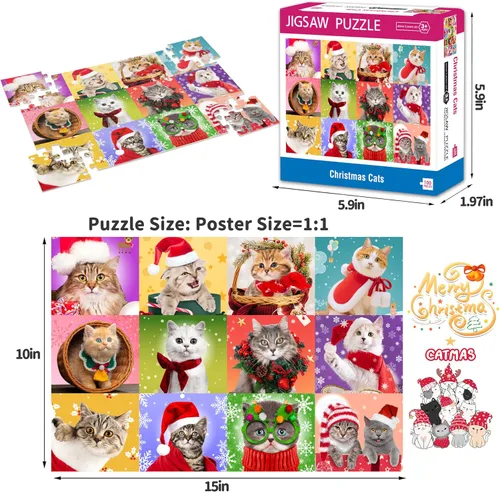 Vista 2 de Bestbase Rompecabezas de Navidad de 100 piezas para niños, gatos de Navidad, rompecabezas multicolor para edades de 4 a 8 años, 3 a 5, 8 a 10