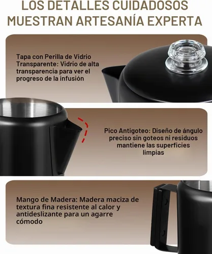 Vista 7 de Cafetera Percoladora de acero inoxidable 304, estufa de olla fácil de preparar y calentar uniformemente, 6 tazas 33.8 onzas, 33.8 fl oz, diseño Negro