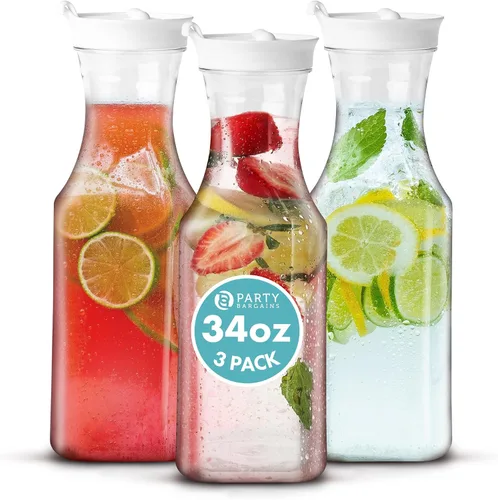 Vista 19 de Party Bargains Jarra de agua de 34 onzas con tapas abatibles, 1 paquete, tapa negra de alta calidad y resistente, excelente para leche, agua, té
