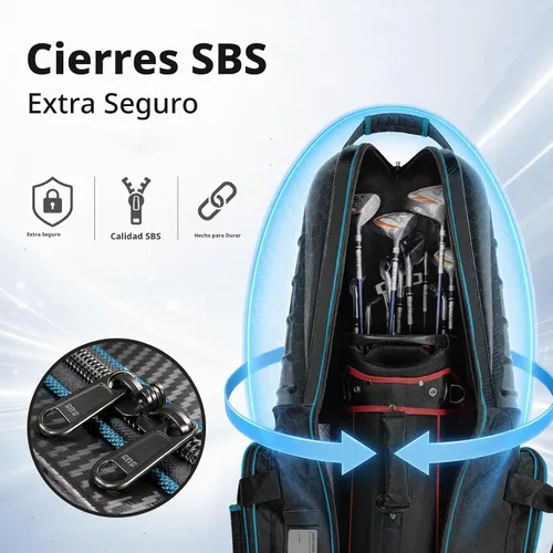 Vista 2 de Golf Travel Bags for Airlines with Carbon Fiber Hard Top Fibra de carbono negra con tuberías azules