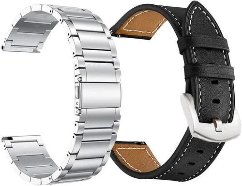 Vista 9 de Vivoactive 6/5/3 - Correas de reloj para hombres y mujeres, 0.787 pulgadas de repuesto de metal + cuero compatibles con Garmin Venu/Venu Sq/Venu 2