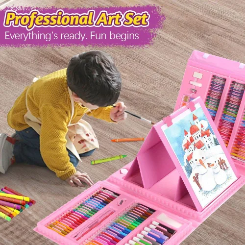 Vista 6 de Suministros de arte, paquete de 208 suministros de dibujo para niñas, niños, principiantes, adolescentes, kit de pintura artística, estuche