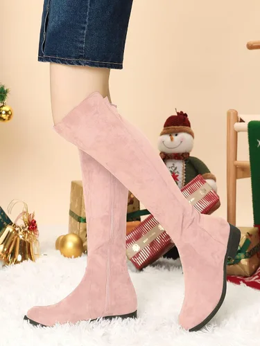 Vista 2 de Allegra K Botas altas hasta la rodilla con cremallera lateral para mujer