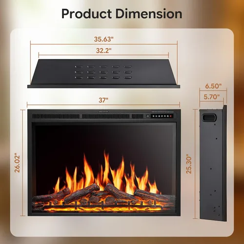 Vista 2 de Xbeauty Inserto de chimenea eléctrica de 37 pulgadas, efecto de llama