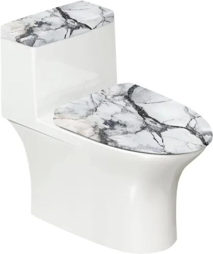 Vista 8 de Funda de asiento de inodoro de mármol blanco dorado para baño, cubierta de tapa de tanque de inodoro suave, 2 piezas, fundas de inodoro con tela