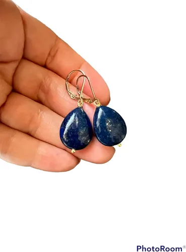 Vista 5 de 14k Gold fill Natural Genuine royal blue Lapis Lazuli leverbacks earrings, gemstone jewelry