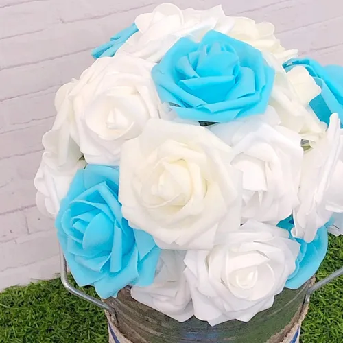 Vista 9 de Wrapables® Flor de rosa artificial, flores de tacto real para ramos de boda y centros de mesa, aguamarina