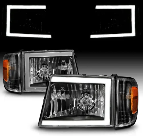 Vista 10 de AmeriLite para camioneta Toyota Tacoma 2WD 1997-2000, faros delanteros de tubo LED negros de repuesto + juego de luz de esquina - lado del pasajero