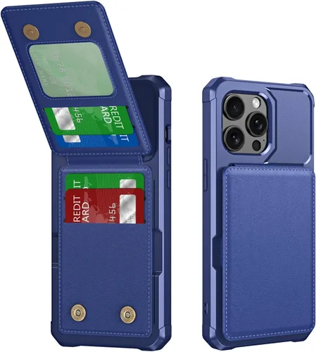 Vista 12 de Dteck Funda para iPhone 16 de 6.1 pulgadas 2024, funda de piel sintética con cierre de botón magnético, ranuras para tarjetas de crédito, función