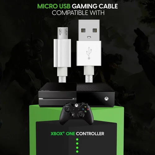 Vista 6 de TALK WORKS 14095 - Cable de carga compatible con controladores de juegos Xbox One, cable de carga micro USB trenzado de nailon de 6 pies, carga