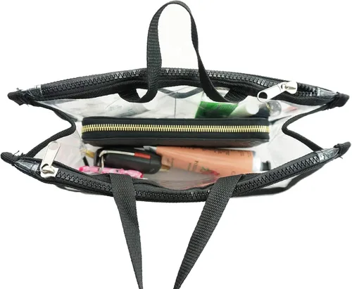 Vista 3 de Bolso organizador transparente, organizador de bolsos para cosméticos y artículos de aseo con asa, Negro