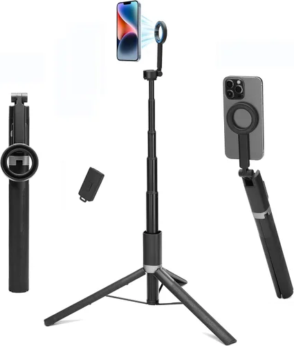 Vista 8 de Trípode magnético de 65 pulgadas para iPhone con control remoto, trípode magnético para teléfono celular, trípode para selfie stick con toma