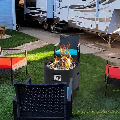 Vista 6 de BAIDE HOME Fogata de propano portátil para campamento RV de 50,000 BTU, redonda, 15 pulgadas de alto x 16 pulgadas de ancho, hoguera portátil de gas