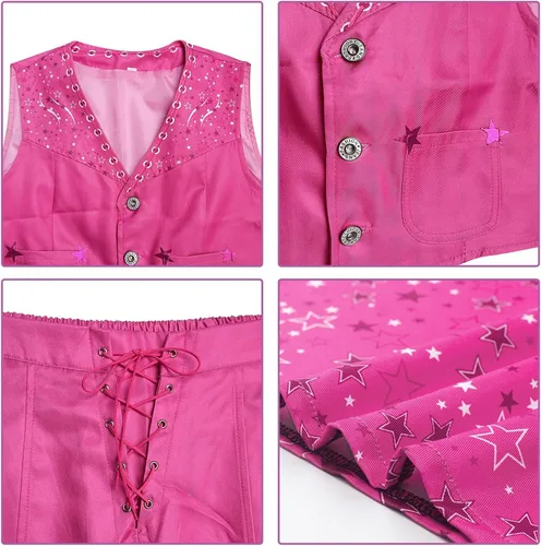 Vista 4 de Mukola Disfraz de muñeca de película para niños, disfraz de Margot Cowgirl Cosplay Rose Flare Pants Halloween Cosplay traje