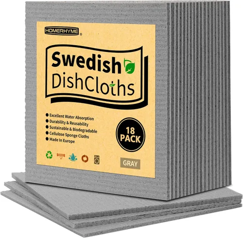 Vista 18 de Paños de cocina suecos, paquete de 18 paños de cocina multicolor, paños absorbentes para cocina, paños de esponja de celulosa multiusos, toallas