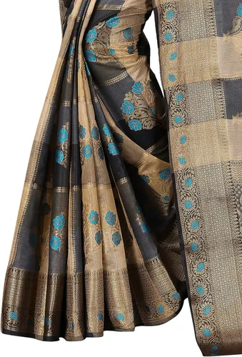 Vista 4 de EK-PAL Present Banarasi - Sari de seda para mujer con blusa sin costura.