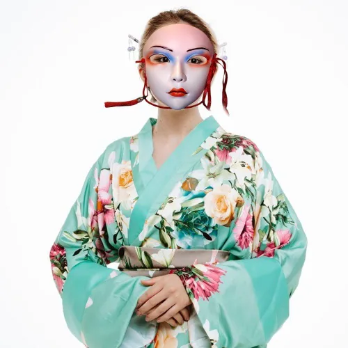 Vista 3 de Máscara de estilo antiguo para mujer, máscara japonesa Kabuki Kitsune, máscaras de cosplay pintadas a mano para mascarada