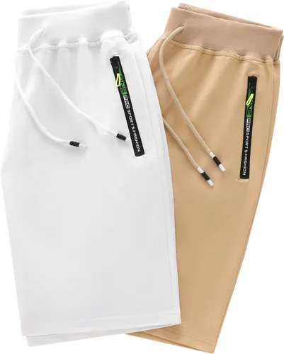 Vista 7 de CREATMO US Pantalones cortos para hombre con bolsillo con cremallera cintura elástica elástica de verano casual playa
