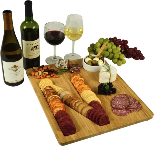 Vista 16 de Picnic at Ascot Monogram Bamboo Cheese/Charcutery/Cracker Tabla para servir - Incluye salsa de cerámica/cuenco de oliva con cuchara de bambú. letra