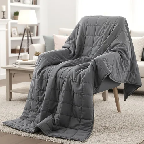 Vista 10 de Weighted Blanket 15 lb, 48" x 72" Twin Size Cooling Cotton Machine Washable Premium glass bead fill, Even-weight grid stitching, Breathable