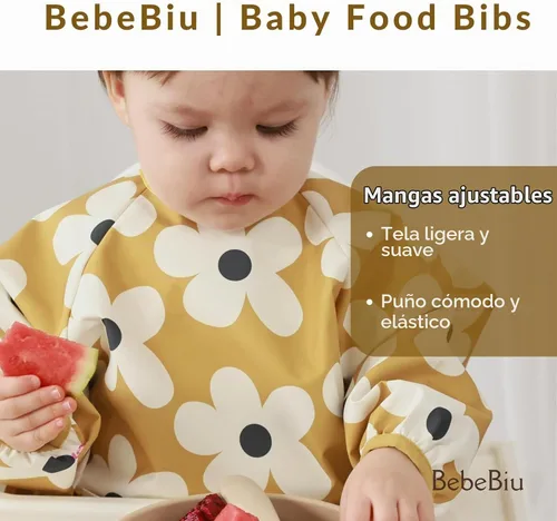 Vista 7 de Babero de manga larga para bebé, tela impermeable, bolsillo recolector, babero delantal para bebé, mangas ajustables