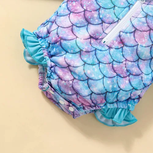 Vista 27 de Traje de baño de una pieza con cremallera de manga larga para bebé niña con gorro