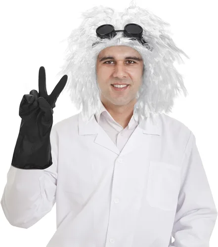 Vista 7 de Soulchen Conjunto de disfraz de científico loco de 3 piezas, peluca blanca