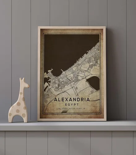 Vista 9 de Mapa de Alejandría, Egipto, Vintage Western (8x10)