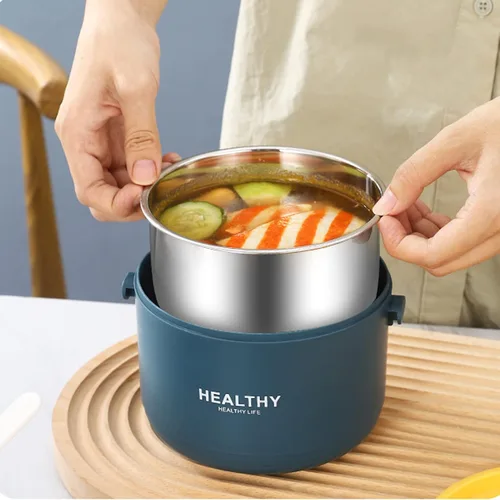 Vista 4 de Topyond Termo para comida caliente, caja Bento apilable, caja de almuerzo de acero inoxidable, contenedor de alimentos aislado de 74.4 fl oz con 3